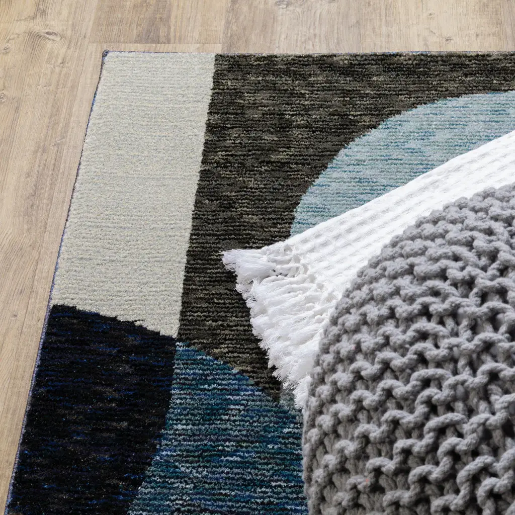 7' X 10' Blue and Gray Geometric Power Loom Area Rug - Image 6