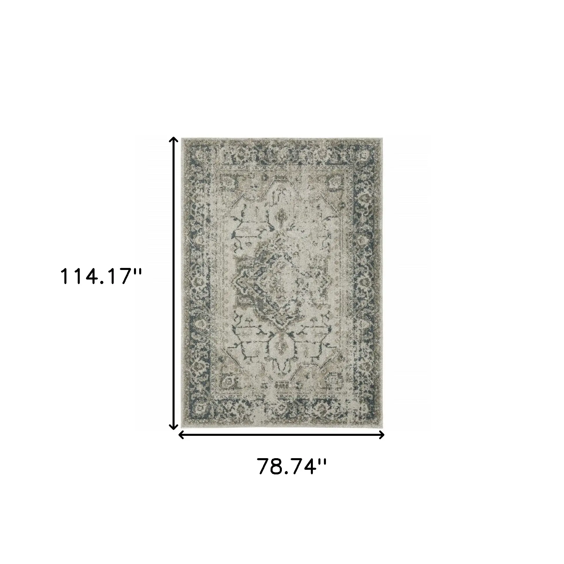 7' X 10' Blue and Gray Oriental Power Loom Area Rug - Image 3