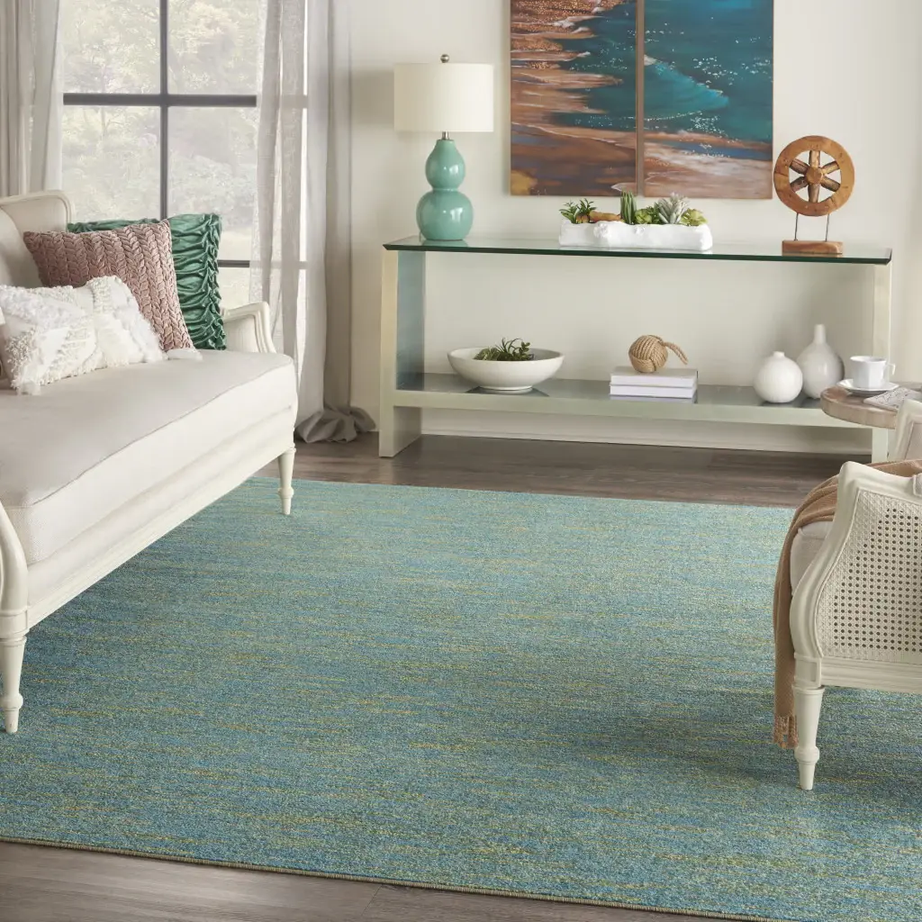 7' X 10' Blue And Green Striped Non Skid Indoor Outdoor Area Rug - Image 7