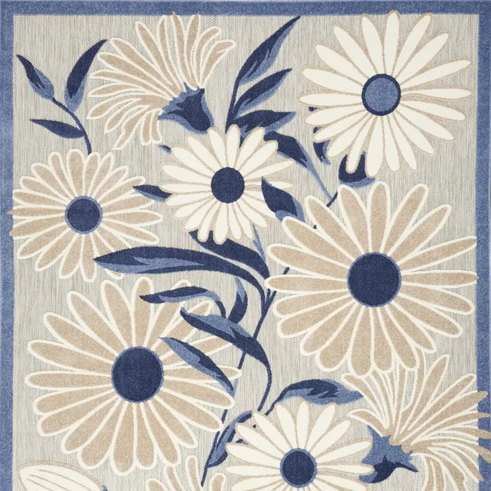 7' X 10' Blue And Grey Floral Stain Resistant Non Skid Area Rug - Image 3