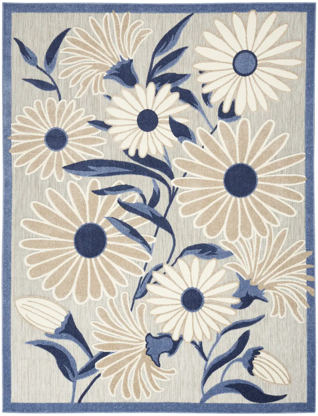 7' X 10' Blue And Grey Floral Stain Resistant Non Skid Area Rug - Image 4