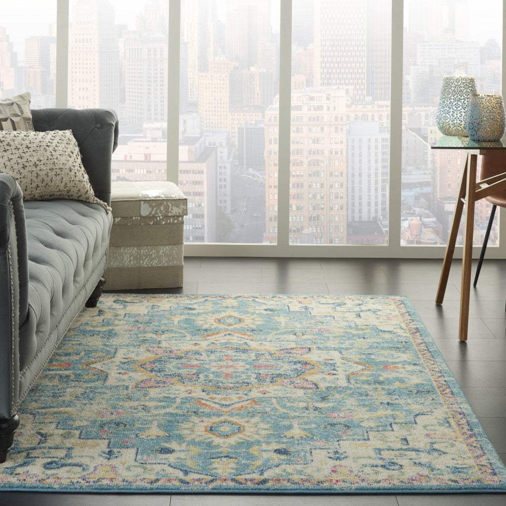 7' X 10' Blue And Ivory Dhurrie Area Rug - Image 6