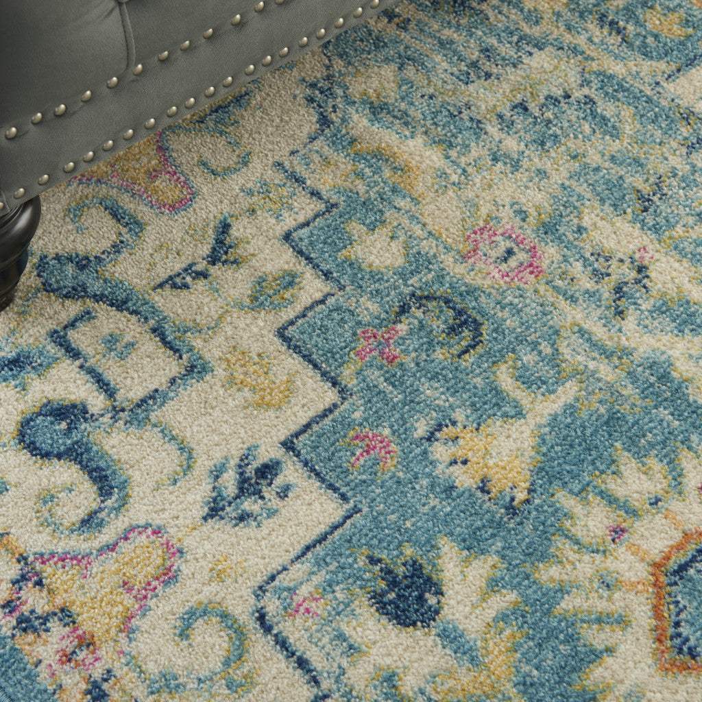 7' X 10' Blue And Ivory Dhurrie Area Rug - Image 7