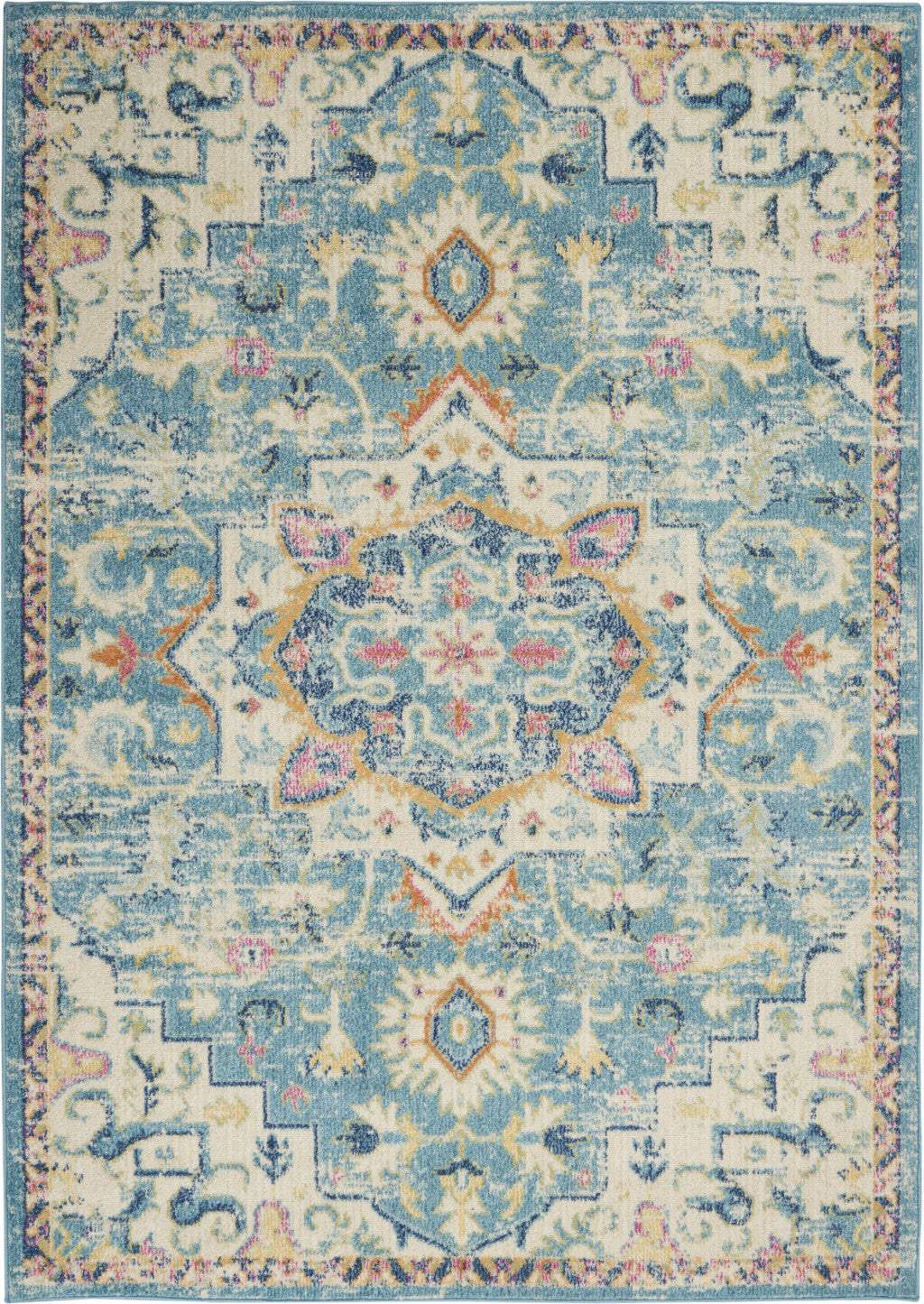 7' X 10' Blue And Ivory Dhurrie Area Rug - Image 9