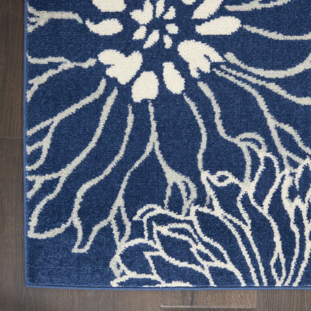 7' X 10' Blue And Ivory Floral Power Loom Area Rug - Image 2
