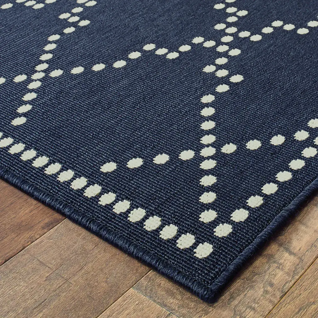 7' X 10' Blue and Ivory Geometric Stain Resistant Indoor Outdoor Area Rug - Image 4