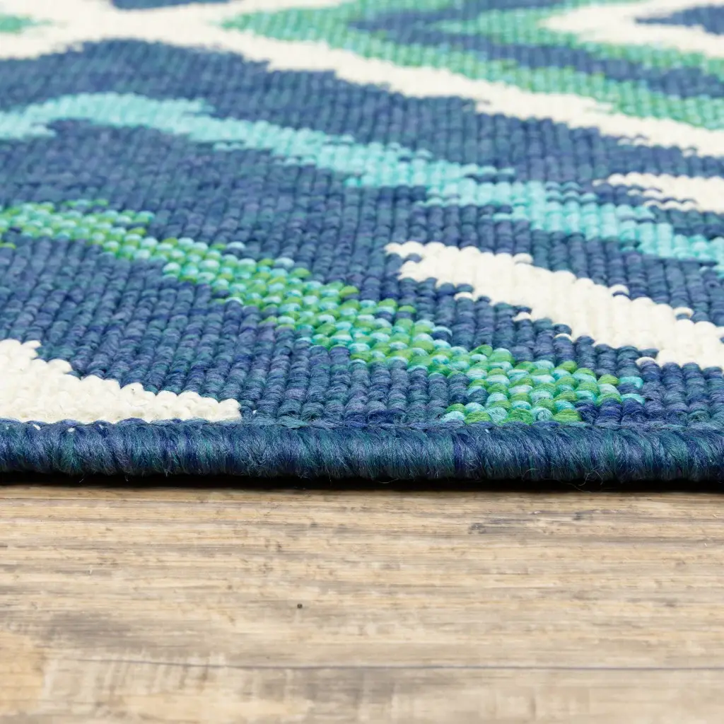 7' X 10' Blue and Ivory Geometric Stain Resistant Indoor Outdoor Area Rug - Image 3