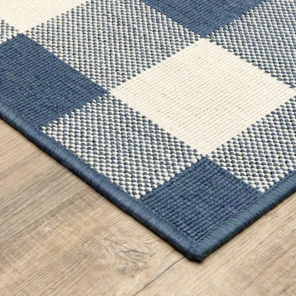 7' X 10' Blue and Ivory Geometric Stain Resistant Indoor Outdoor Area Rug - Image 4