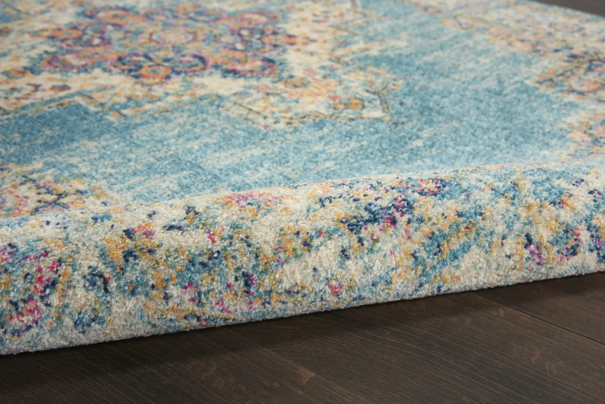 7' X 10' Blue and Ivory Medallion Power Loom Distressed Area Rug - Image 7