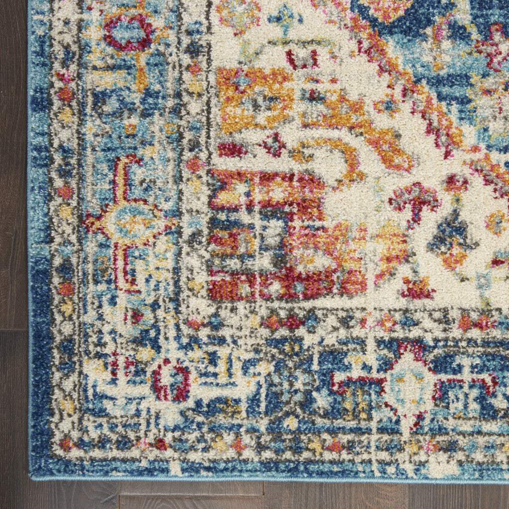 7' X 10' Blue And Ivory Power Loom Area Rug - Image 2
