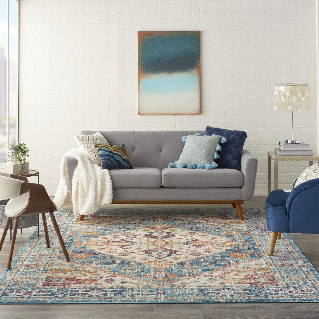 7' X 10' Blue And Ivory Power Loom Area Rug - Image 6