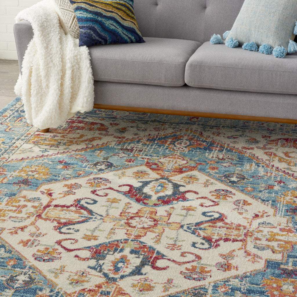 7' X 10' Blue And Ivory Power Loom Area Rug - Image 7