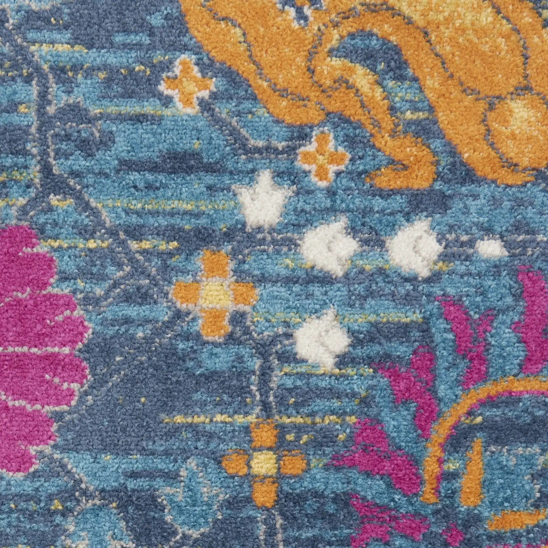 7' X 10' Blue And Orange Floral Power Loom Area Rug - Image 3