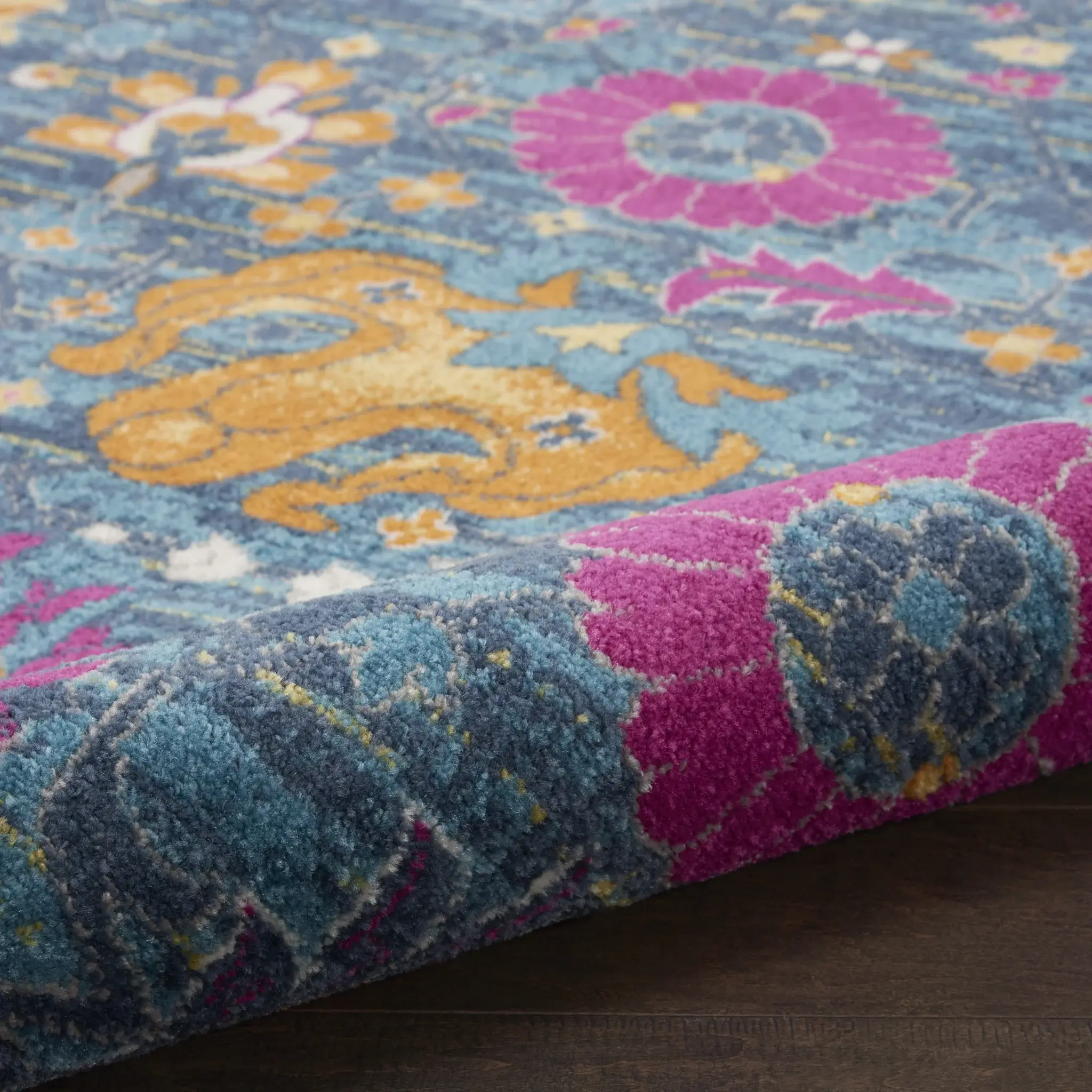 7' X 10' Blue And Orange Floral Power Loom Area Rug - Image 5