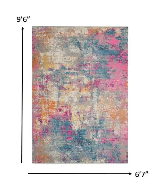 7' X 10' Blue And Pink Abstract Power Loom Area Rug
