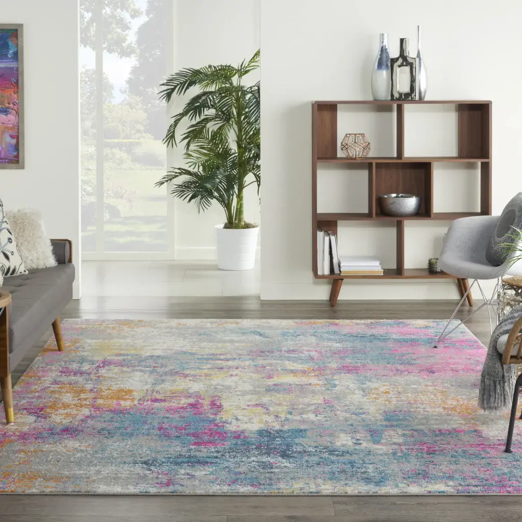 7' X 10' Blue And Pink Abstract Power Loom Area Rug - Image 7