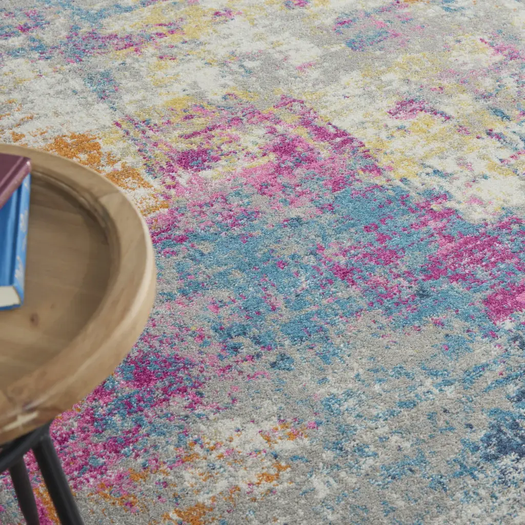 7' X 10' Blue And Pink Abstract Power Loom Area Rug - Image 9