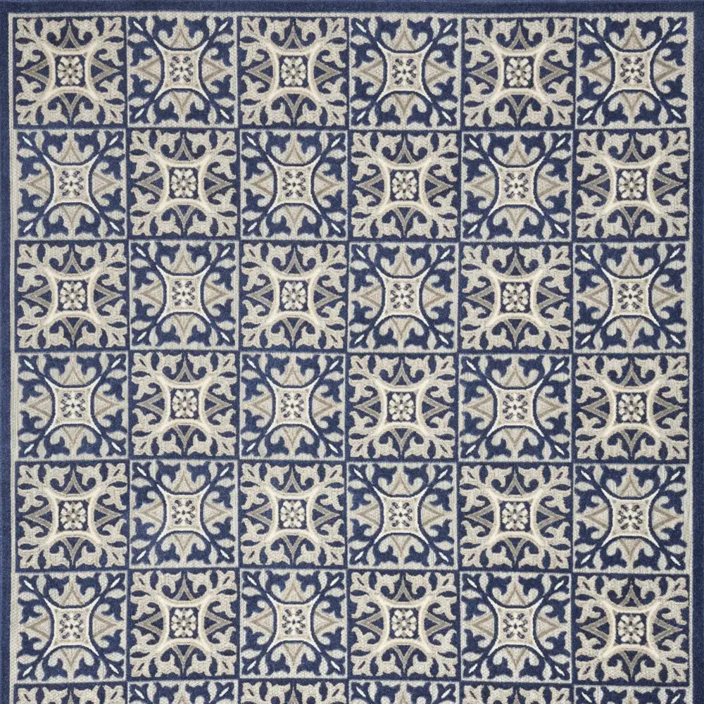 7' X 10' Blue Fleur De Lis Stain Resistant Non Skid Area Rug