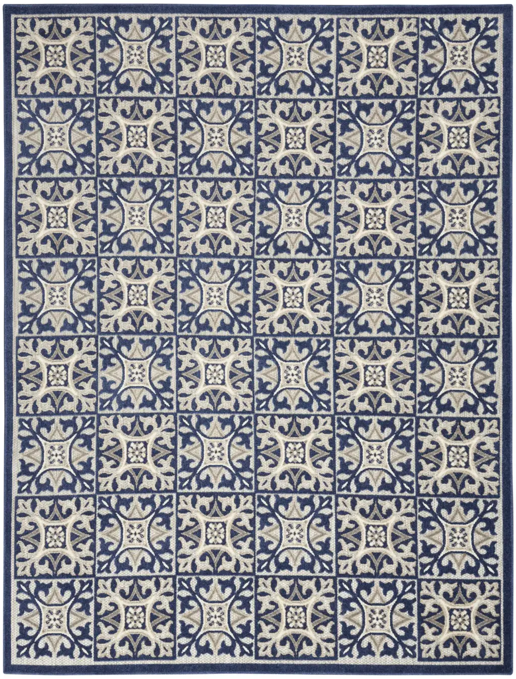 7' X 10' Blue Fleur De Lis Stain Resistant Non Skid Area Rug - Image 3