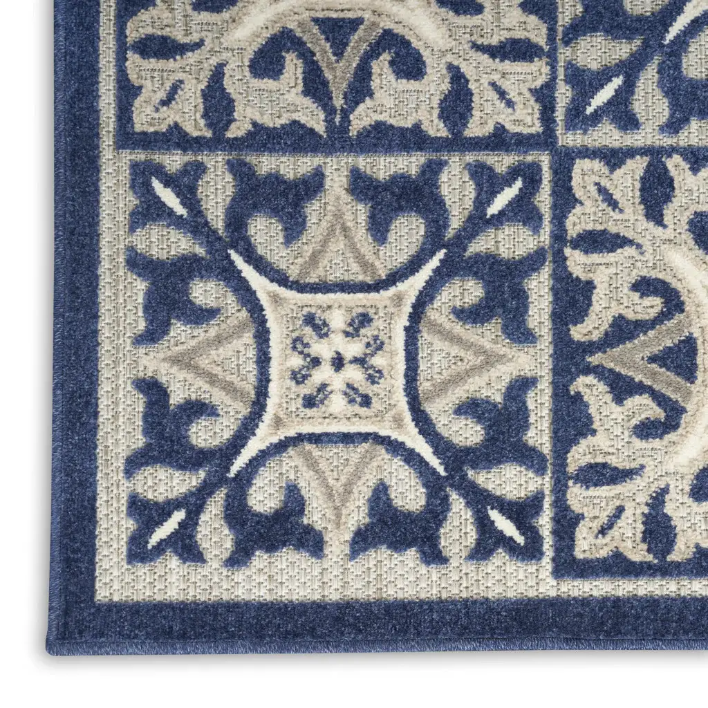 7' X 10' Blue Fleur De Lis Stain Resistant Non Skid Area Rug - Image 4