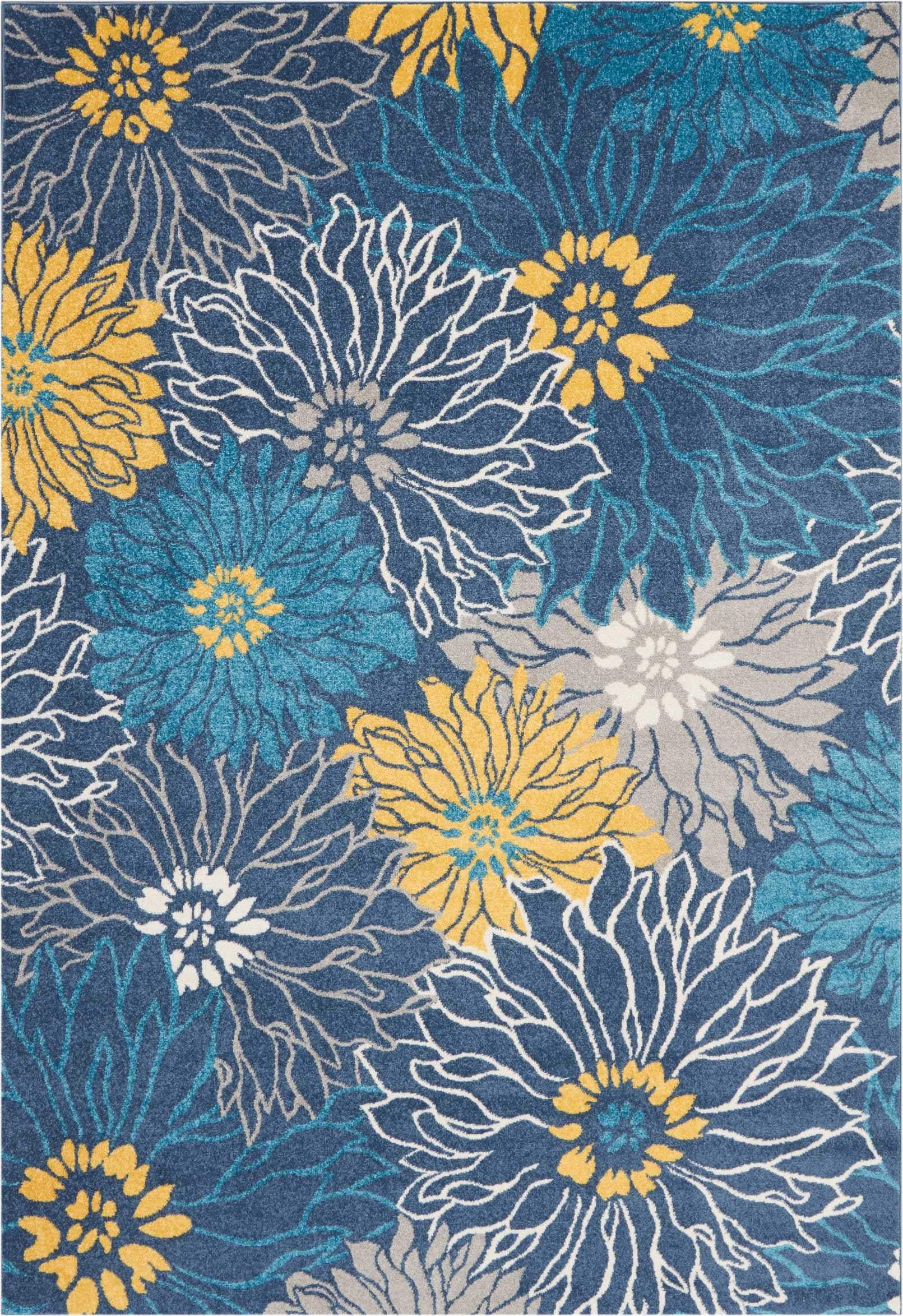 7' X 10' Blue Floral Power Loom Area Rug - Image 2
