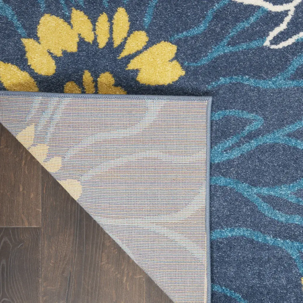 7' X 10' Blue Floral Power Loom Area Rug - Image 5