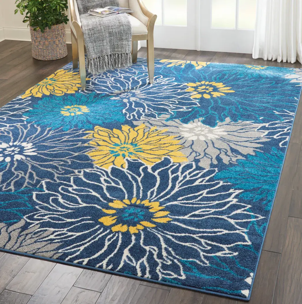 7' X 10' Blue Floral Power Loom Area Rug - Image 7