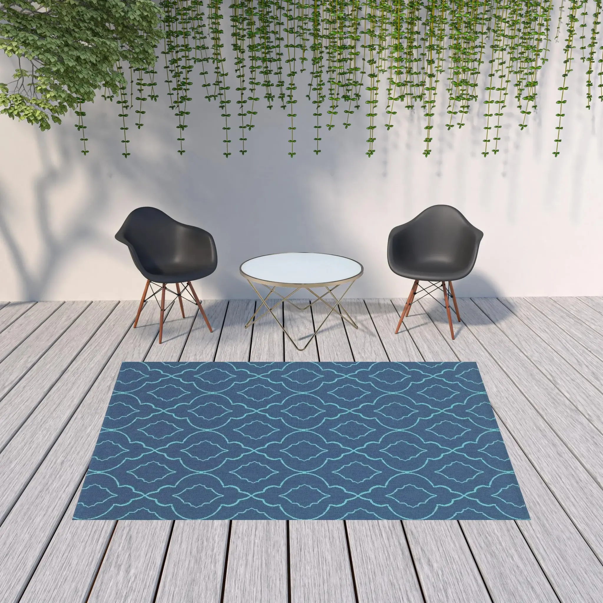 7' X 10' Blue Geometric Stain Resistant Indoor Outdoor Area Rug - Image 2