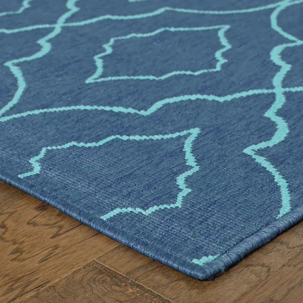 7' X 10' Blue Geometric Stain Resistant Indoor Outdoor Area Rug - Image 3