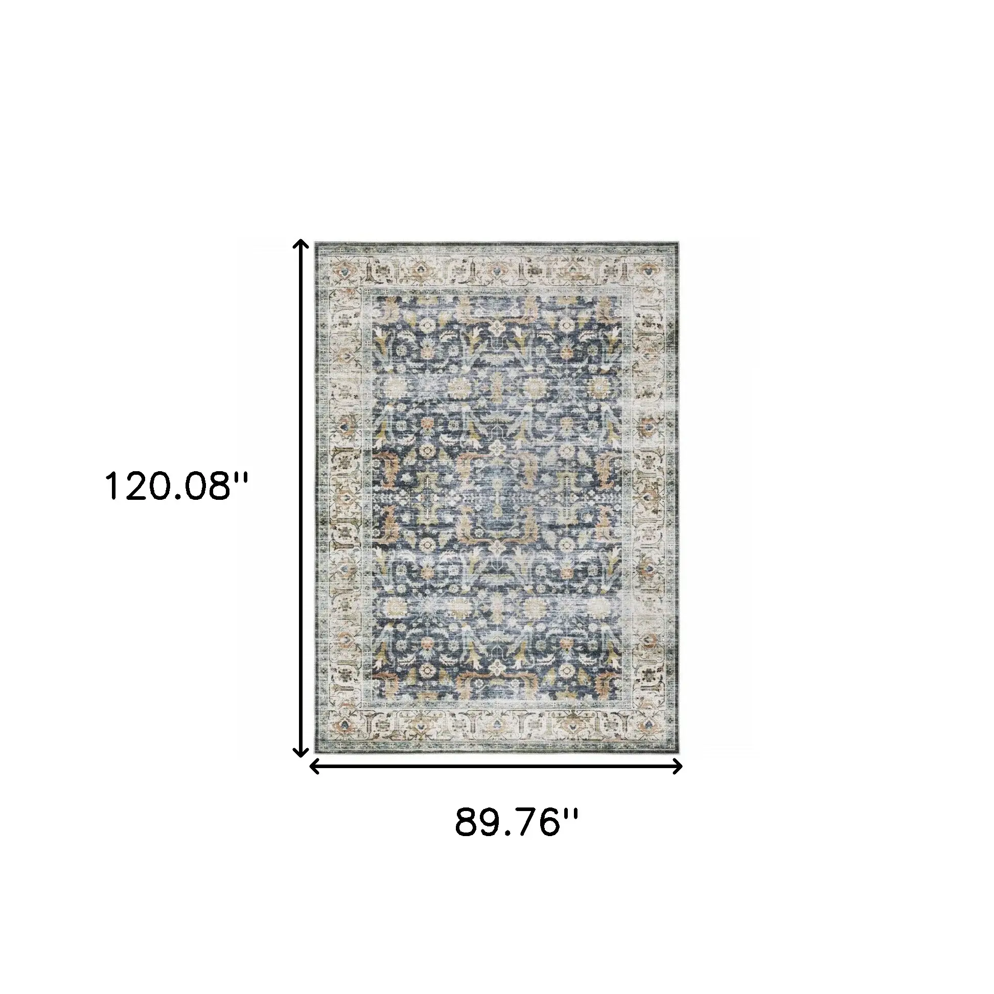 7' X 10' Blue Gold Rust Ivory And Olive Oriental Printed Stain Resistant Non Skid Area Rug - Image 3