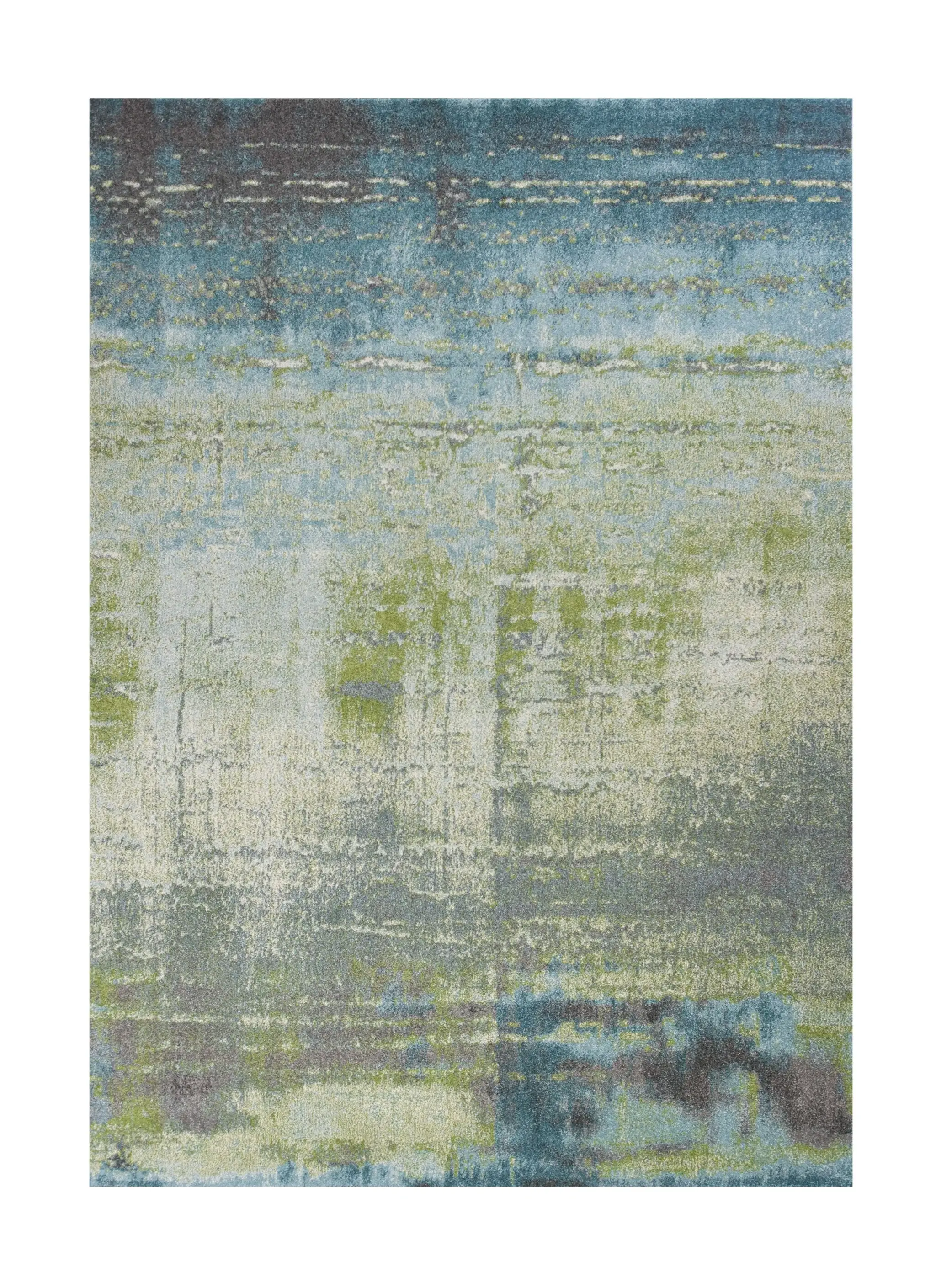 7' X 10' Blue Green Machine Woven Abstract Brushstroke Indoor Area Rug - Image 2
