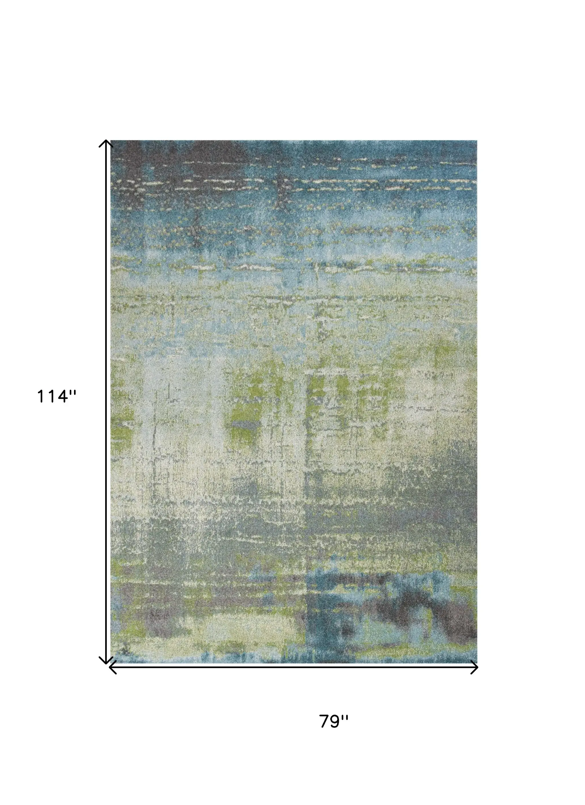 7' X 10' Blue Green Machine Woven Abstract Brushstroke Indoor Area Rug - Image 3