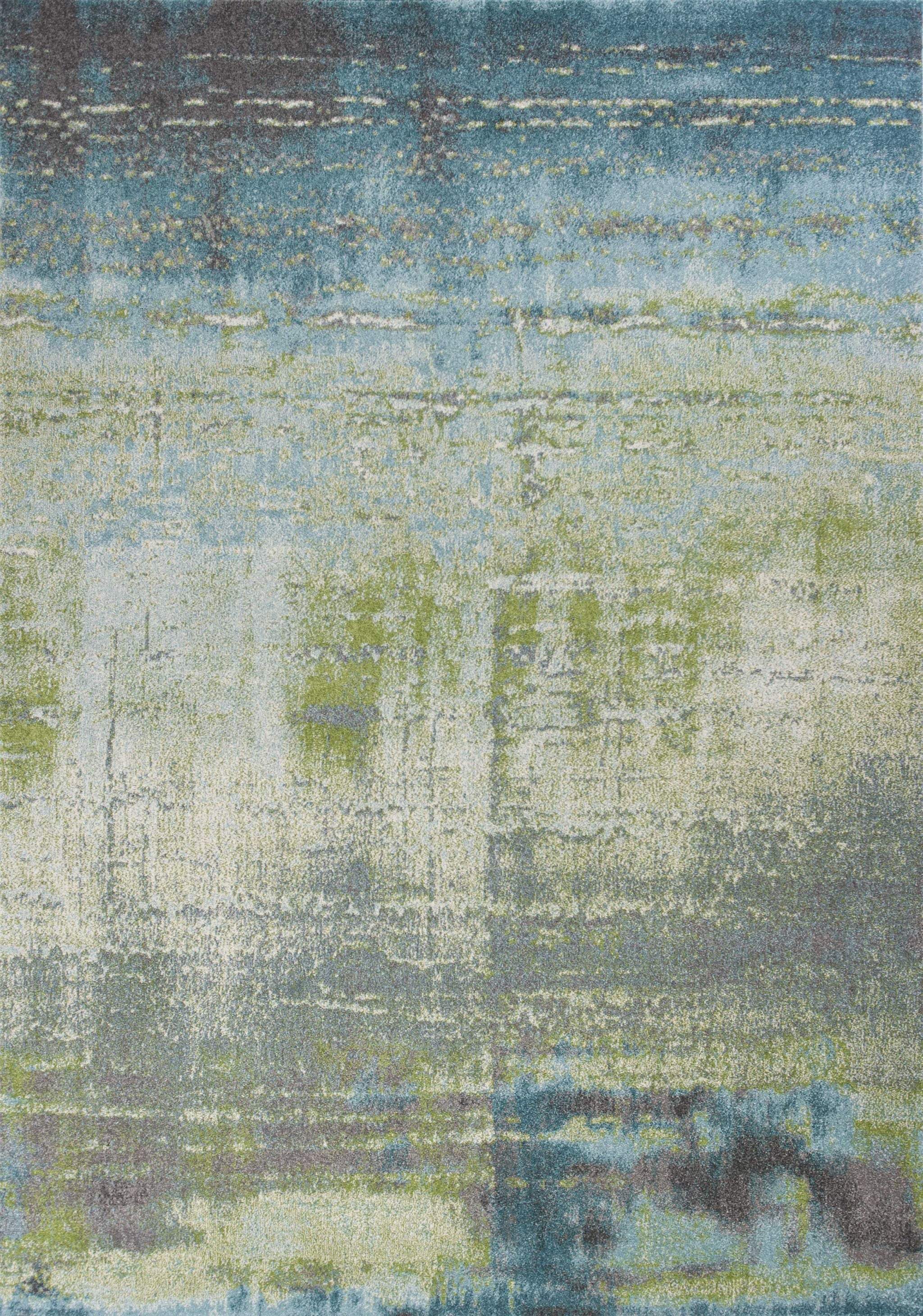 7' X 10' Blue Green Machine Woven Abstract Brushstroke Indoor Area Rug - Image 4