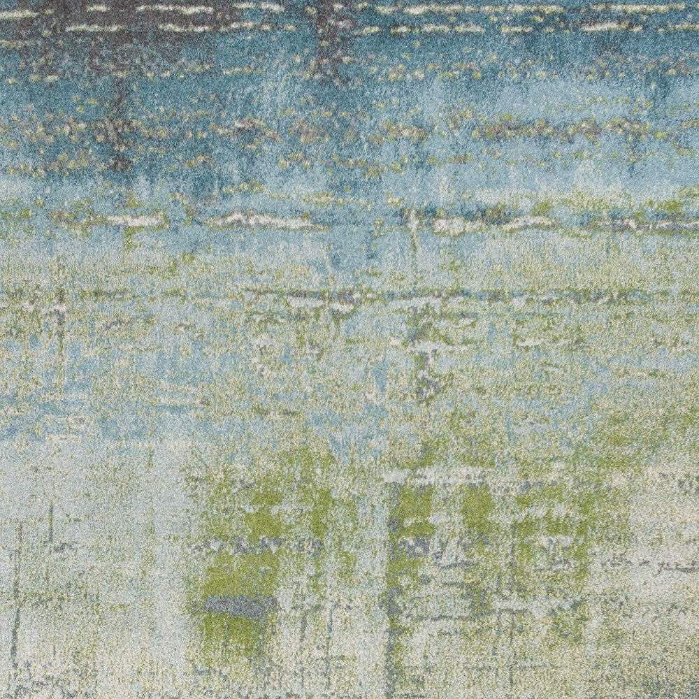 7' X 10' Blue Green Machine Woven Abstract Brushstroke Indoor Area Rug - Image 5