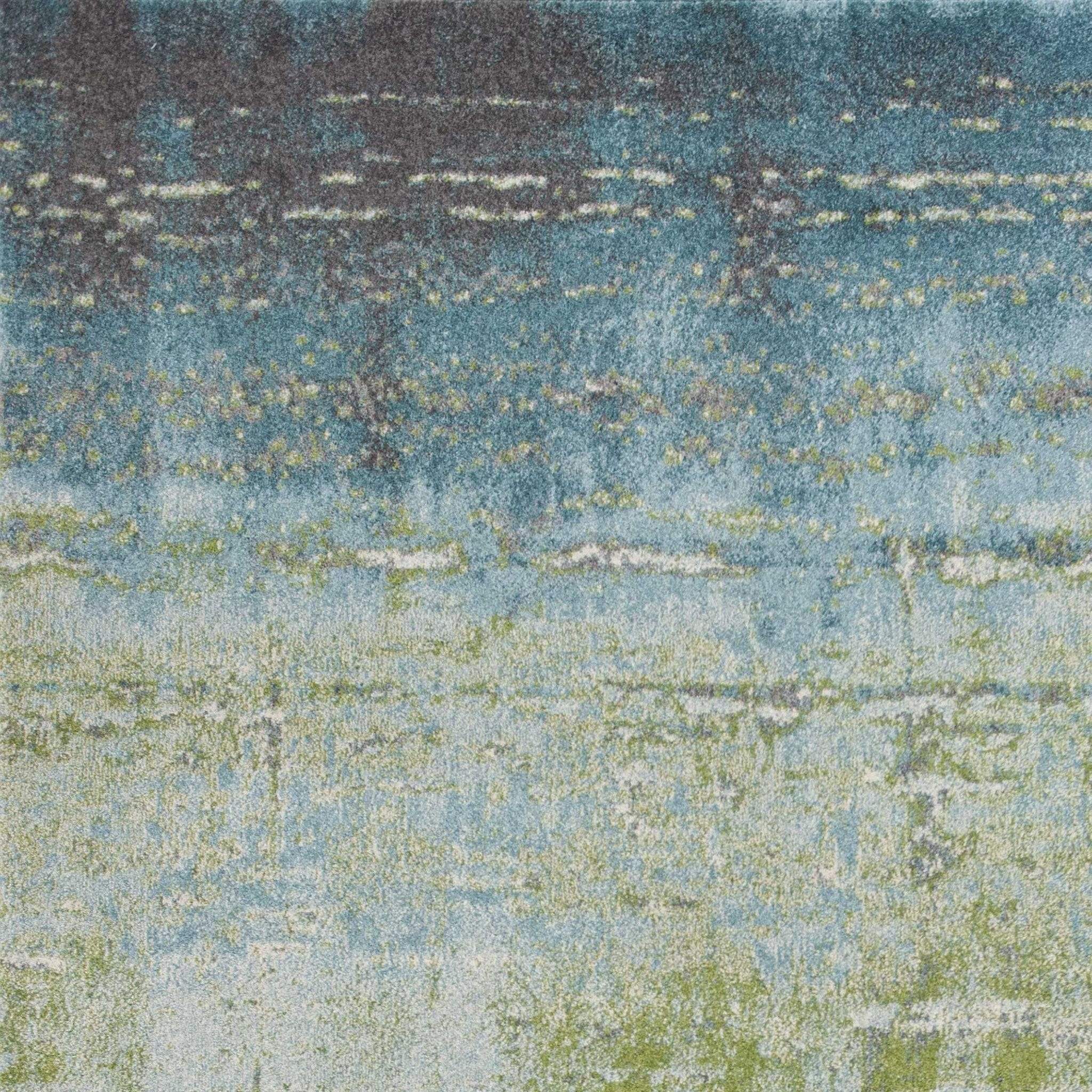 7' X 10' Blue Green Machine Woven Abstract Brushstroke Indoor Area Rug - Image 9