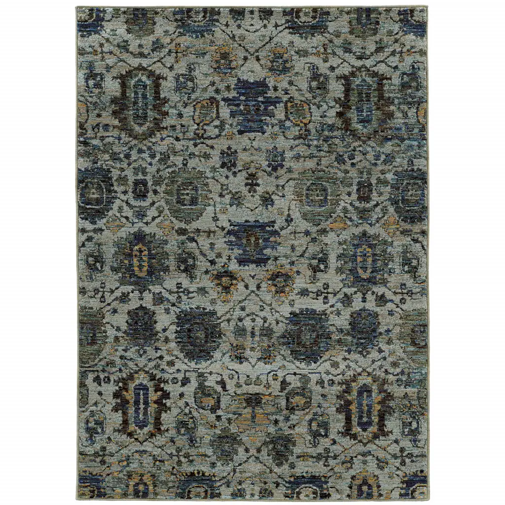 7' X 10' Blue Green Oriental Power Loom Area Rug