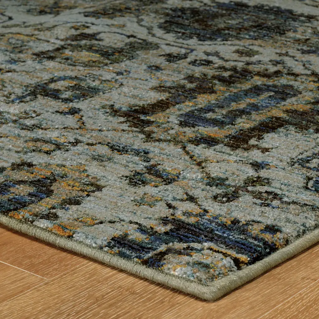 7' X 10' Blue Green Oriental Power Loom Area Rug - Image 4