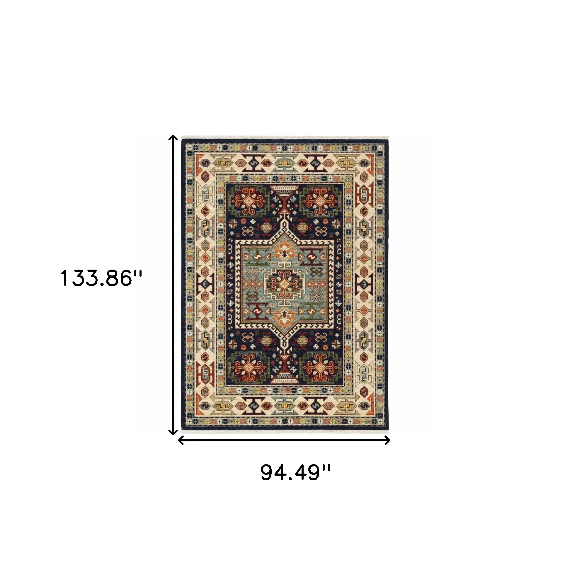 7' X 10' Blue Ivory Machine Woven Medallion Indoor Area Rug - Image 5
