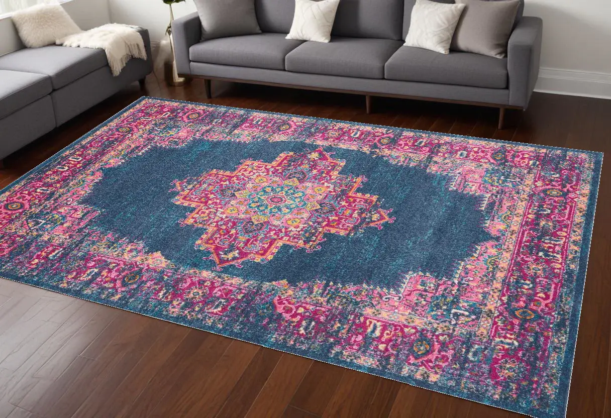 7' X 10' Blue Power Loom Area Rug - Image 2