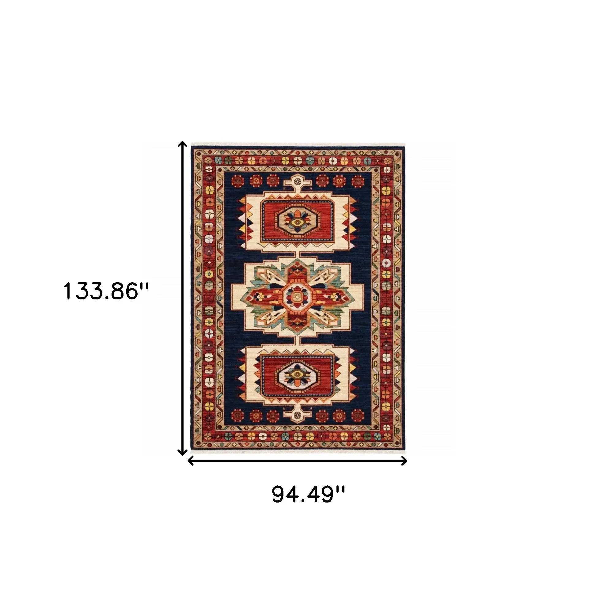 7' X 10' Blue Red Machine Woven Medallions Indoor Area Rug - Image 5