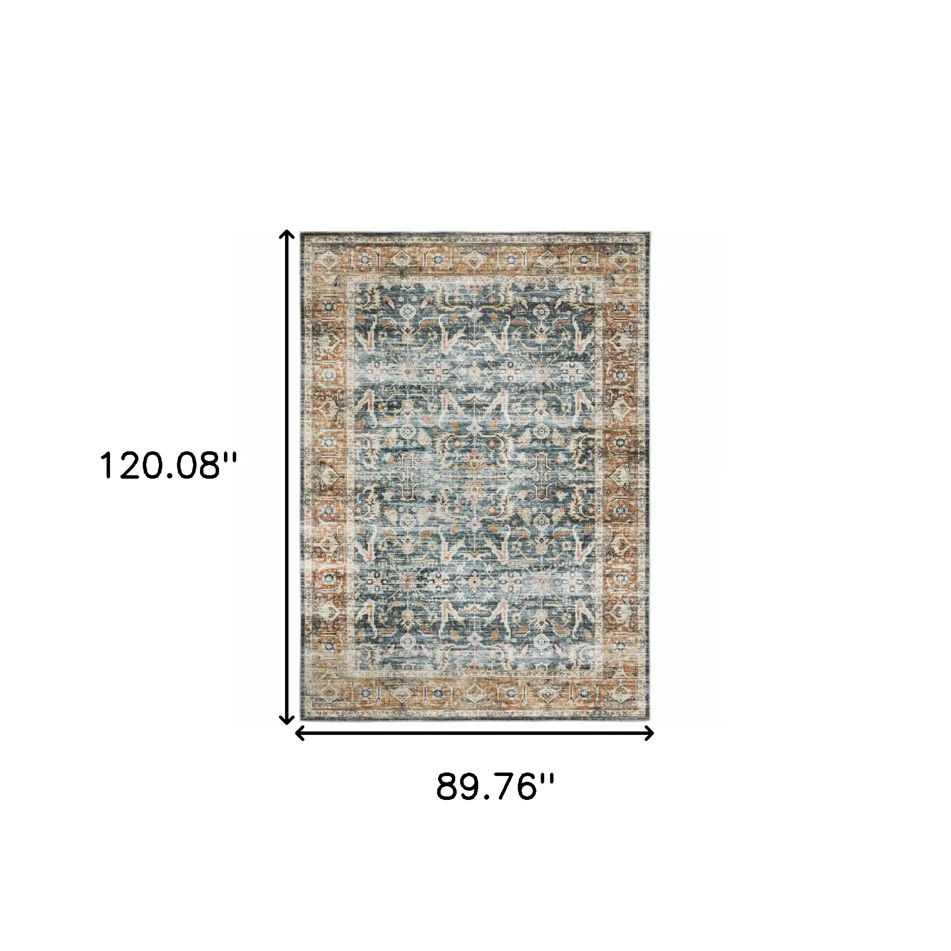 7' X 10' Blue Rust Gold And Olive Oriental Printed Stain Resistant Non Skid Area Rug - Image 3