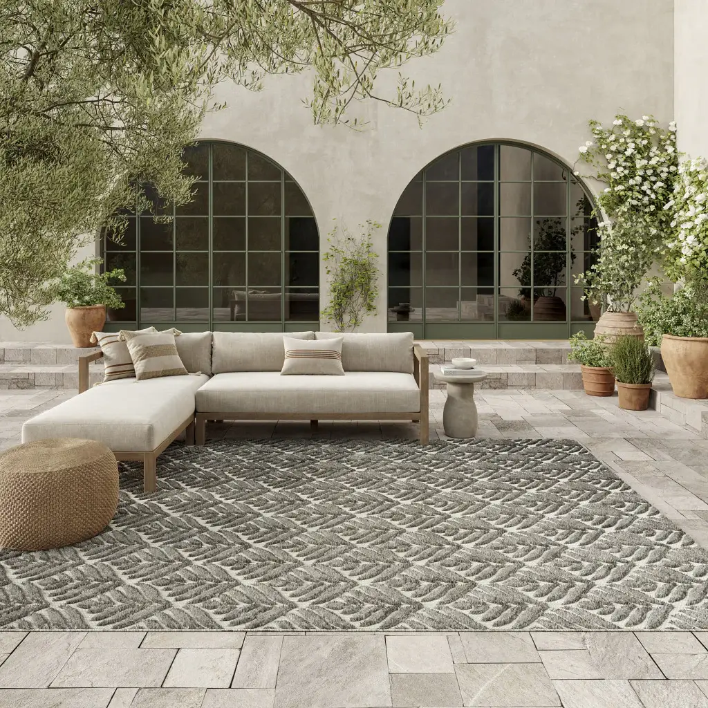 7' X 10' Charcoal Floral Stain Resistant Non Skid Area Rug - Image 2