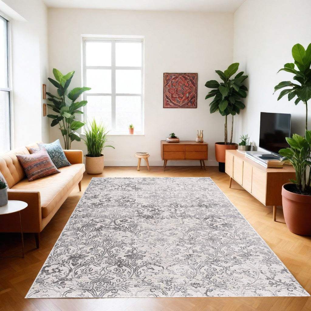 7' X 10' Cream Toile Power Loom Area Rug