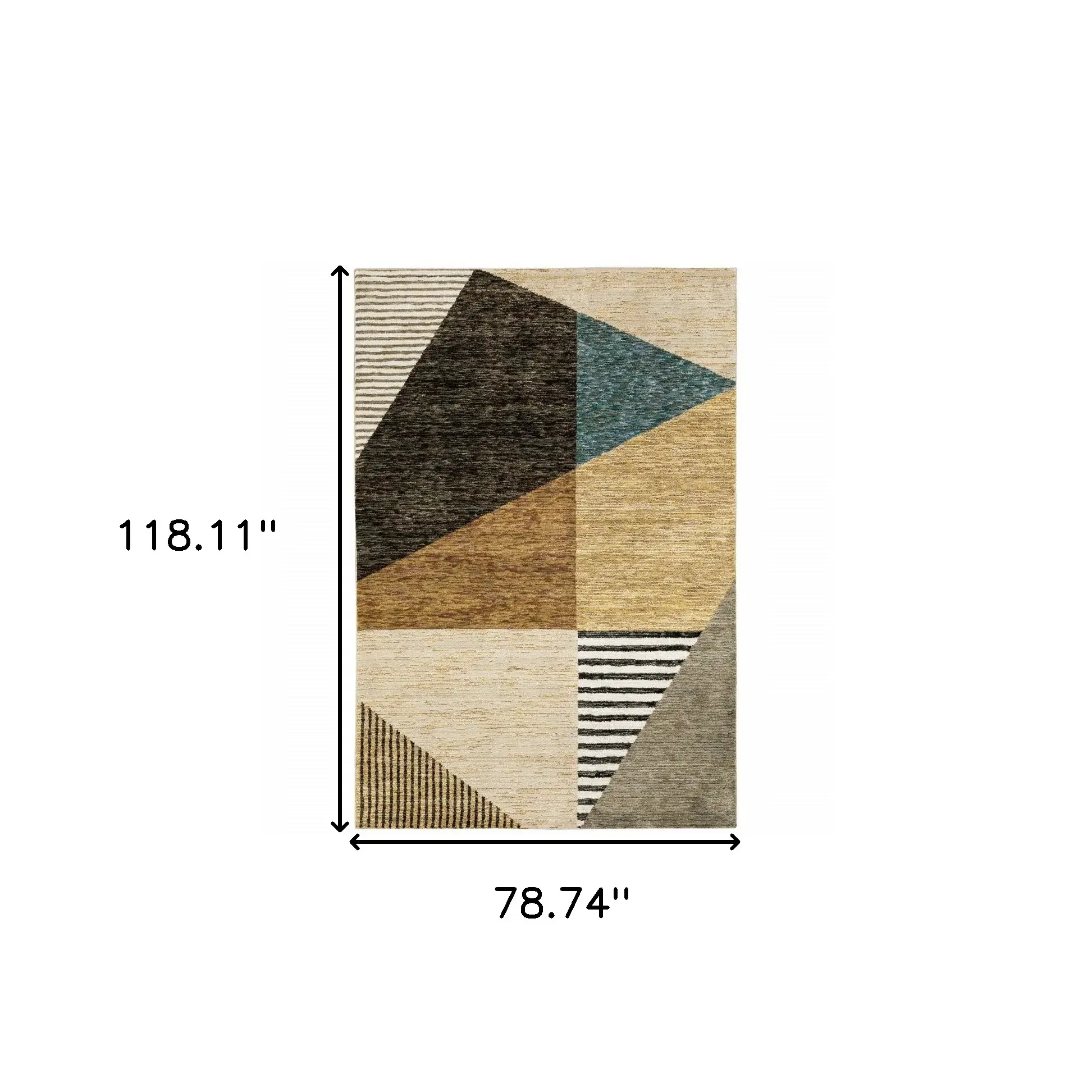 7' X 10' Gold Brown Blue Charcoal Rust and Beige Geometric Power Loom Area Rug - Image 2