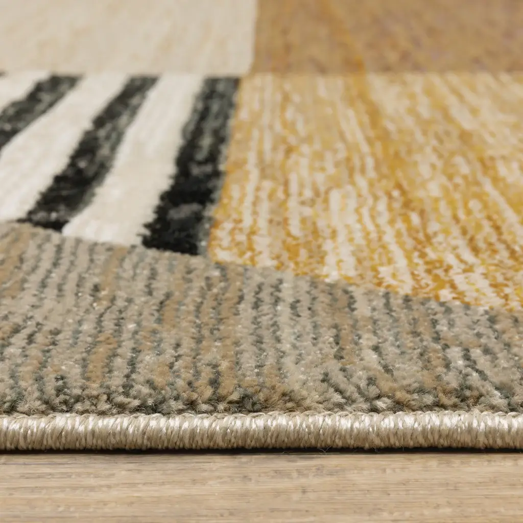 7' X 10' Gold Brown Blue Charcoal Rust and Beige Geometric Power Loom Area Rug - Image 3