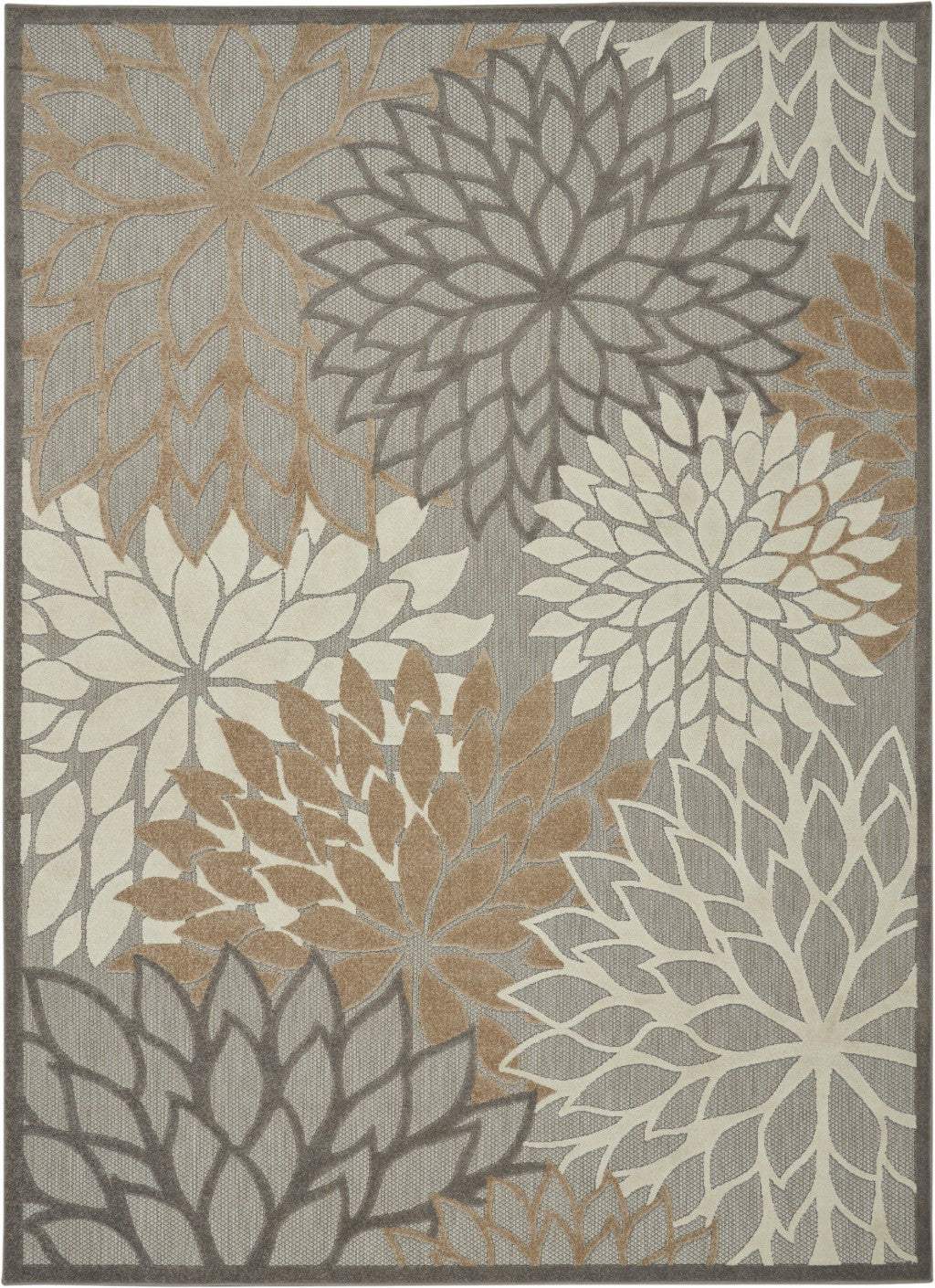 7' X 10' Gray And Ivory Floral Indoor Outdoor Area Rug - Image 2