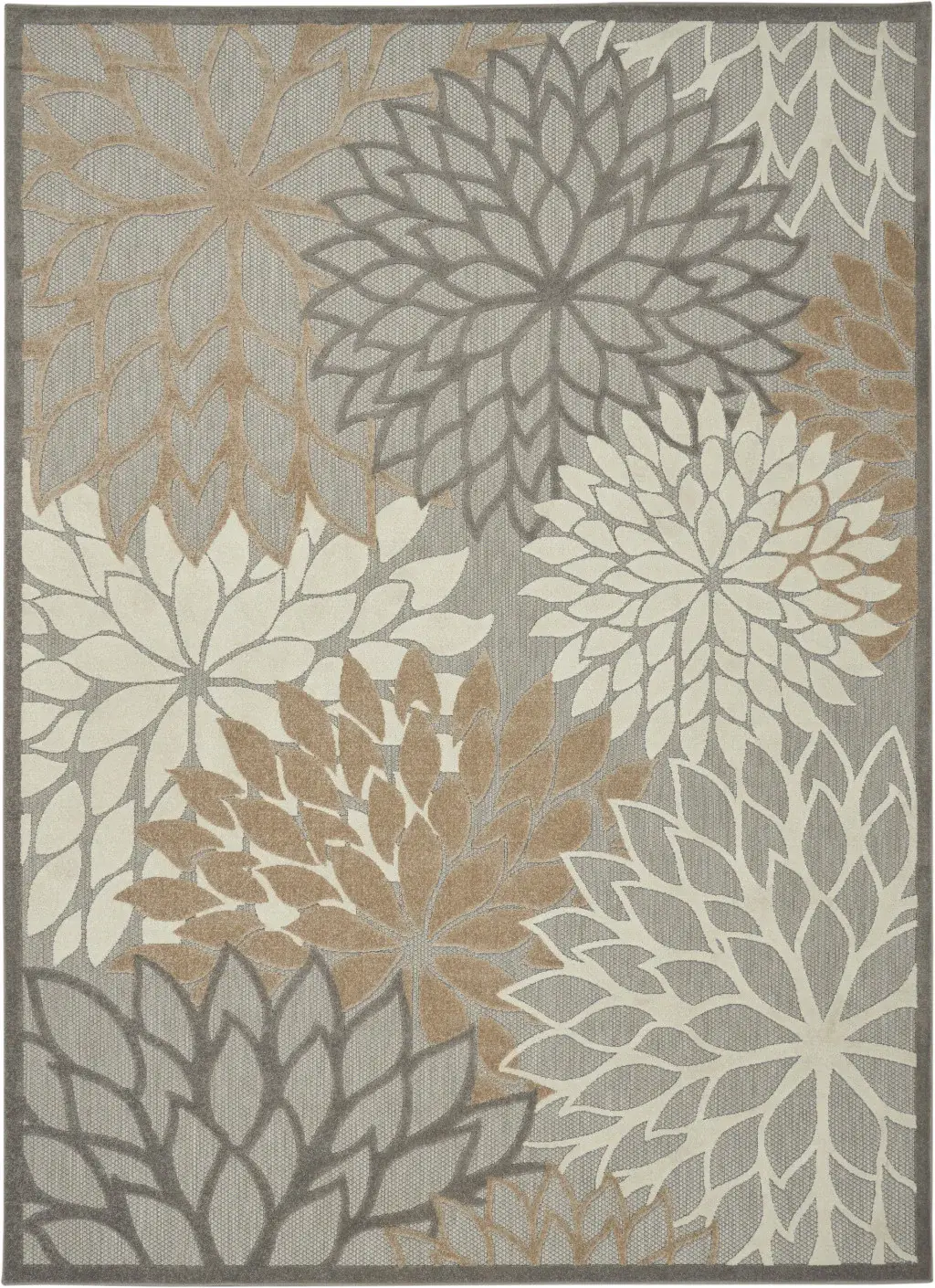 7' X 10' Gray And Ivory Floral Indoor Outdoor Area Rug - Image 4