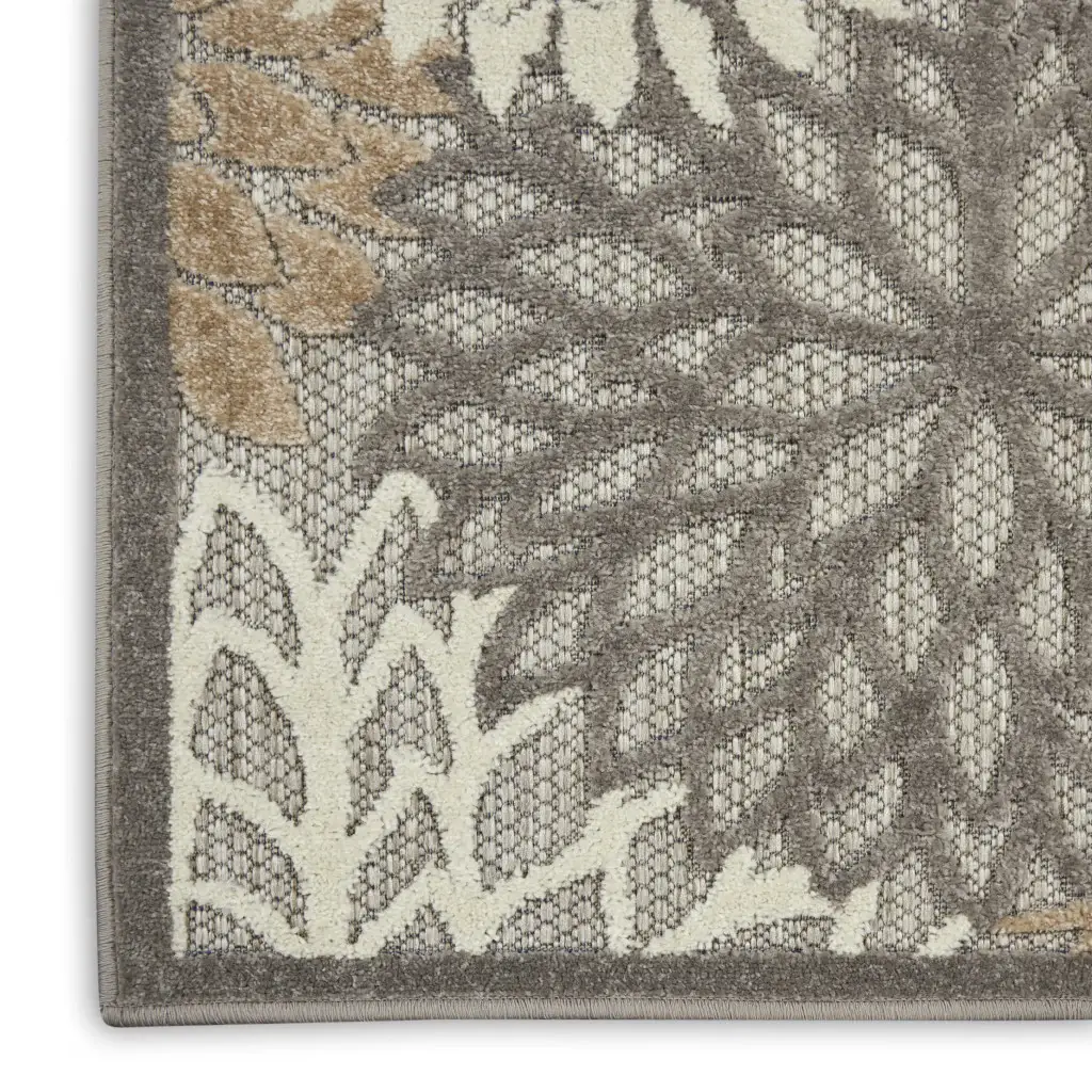7' X 10' Gray And Ivory Floral Indoor Outdoor Area Rug - Image 6