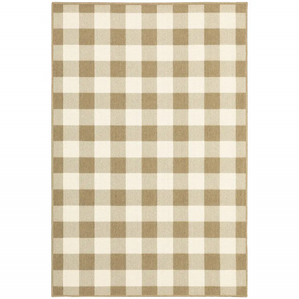 7' X 10' Gray and Ivory Geometric Stain Resistant Indoor Outdoor Area Rug