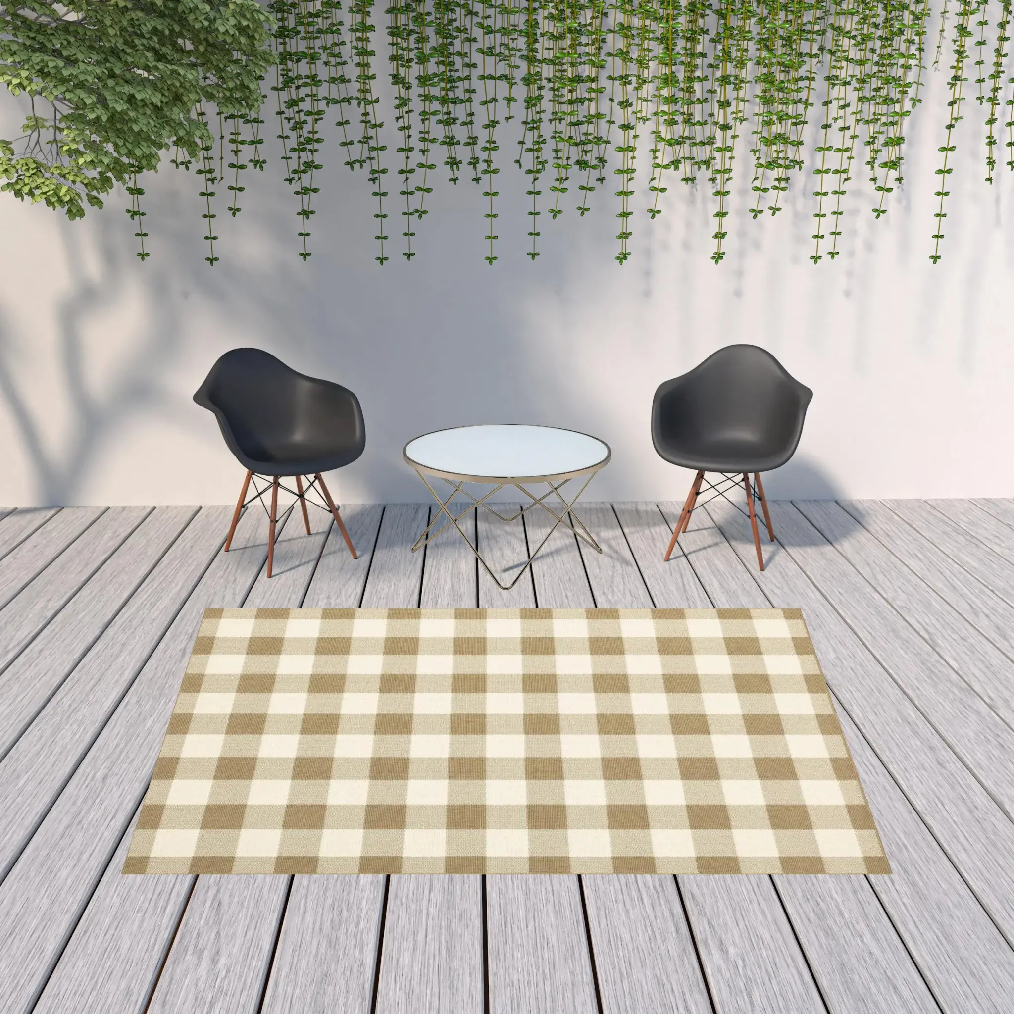 7' X 10' Gray and Ivory Geometric Stain Resistant Indoor Outdoor Area Rug - Image 2